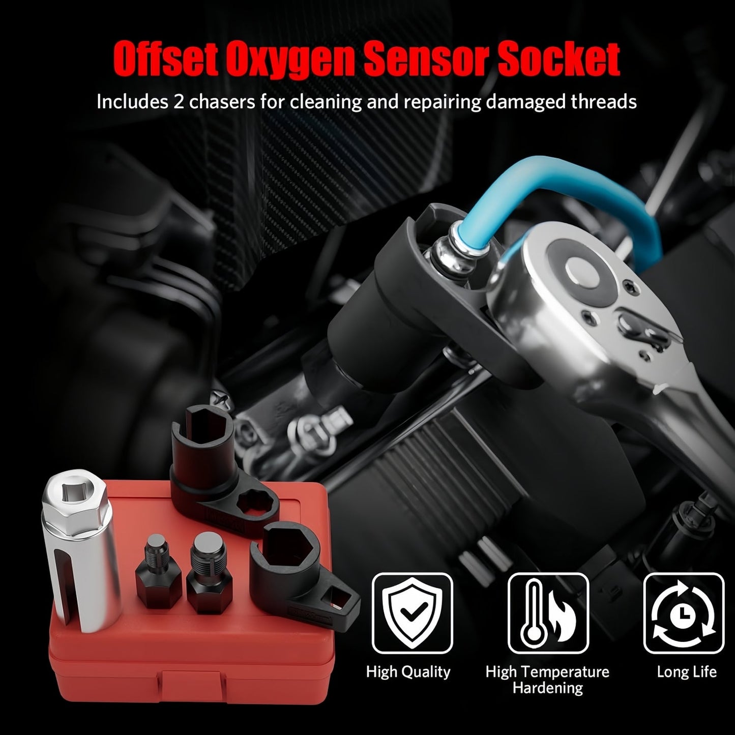 O2 Sensor Socket Set - 3/8" & 1/2" Drive, 7/8" & 22mm O2 Sensor Wrenches & Thread Chasers - Mini Catalizador®